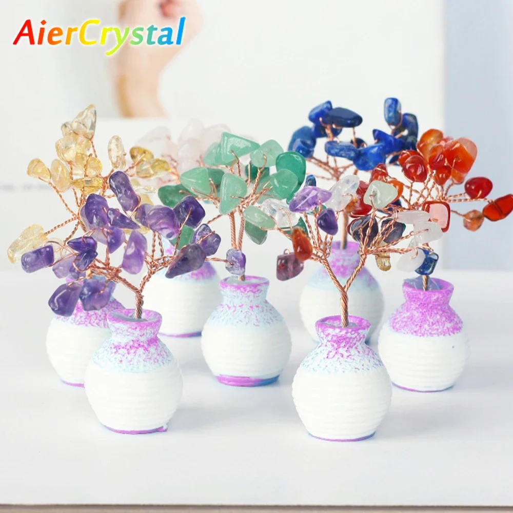 Natural Healing Crystal Stone Ornament Tree of Life Crystal Pendant Handmade Christmas Gift Home Decoration Collection Box Cars