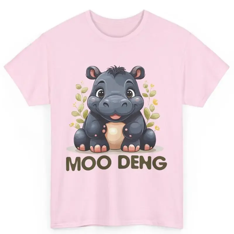 Cute Moo Deng Famous Baby Hippo Thai Zoo Pygmy Meme Cotton T Shirt
