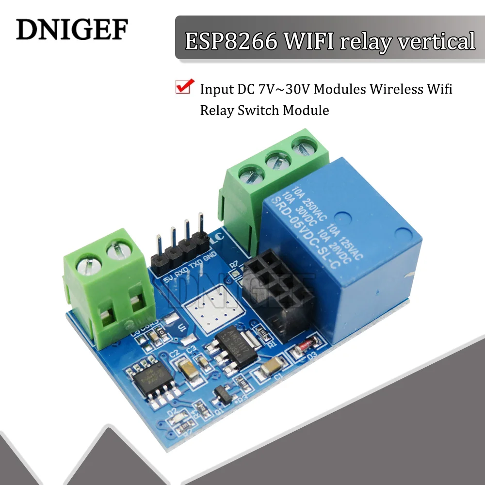 DNIGEF 1 шт. зеленый ESP8266 10A 220 В сетевой релейный модуль WIFI вход DC 7 В ~ 30 В модули беспроводной модуль реле Wi-Fi