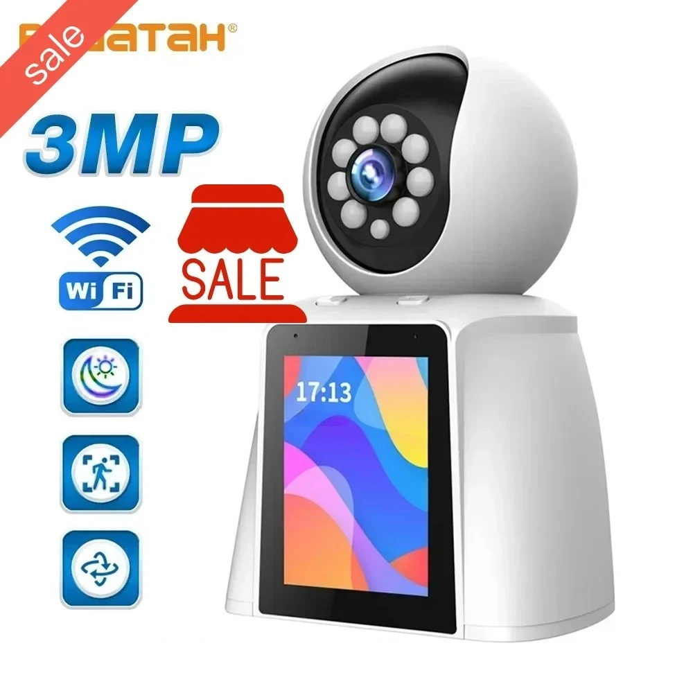 3MP Wifi IP Camera with 2.8 Inch Screen Baby Monitor Home Security Auto Tracking Two-way Voice Call Video Surveillance