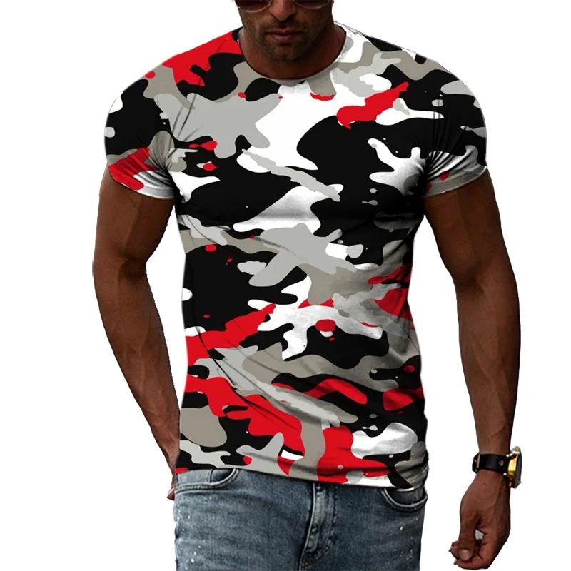 New Tide Summer Fashion Model Camouflage Picture T-shirts Casual Print Tees Hip Hop Personality Round Neck Short Sleev Tops