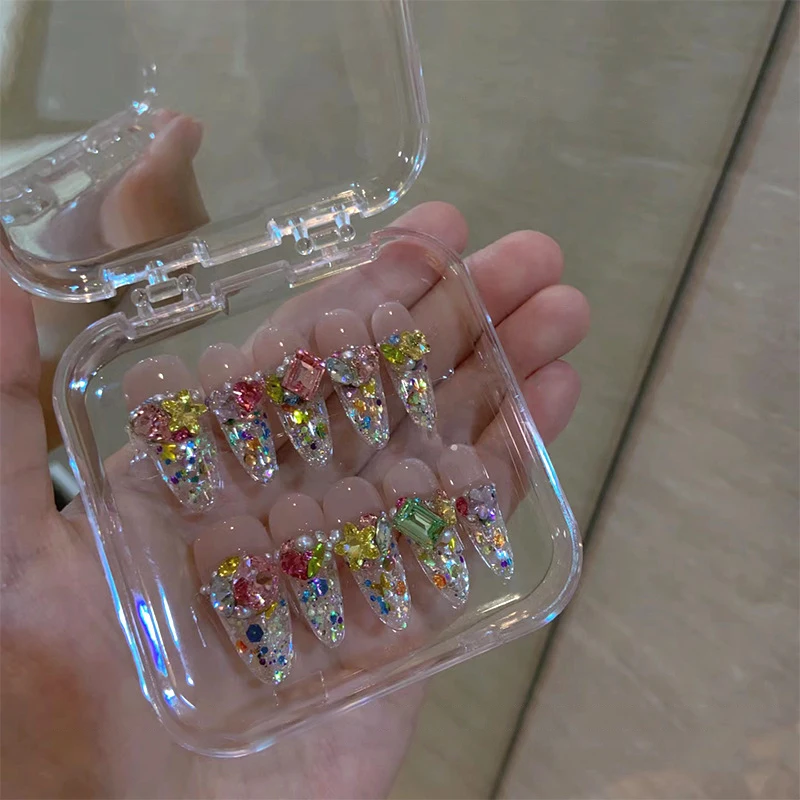 20Pcs Mix Sizes Different Shape Nail Rhinestones 3D Glass Crystals Diamonds Love Distorts Heart Super Shiny Charms Gems Stones