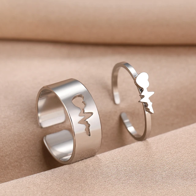 Amazon Ring For Couples stainless Steel Heartbeat Wedding Bands For Couples Adjustable Fashion Rings