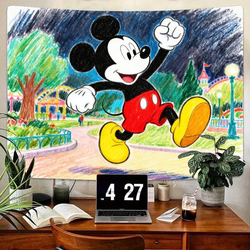 

1PC Disney Mickey Mouse Joyful Running Cartoon Crayon Tapestry Modern Polyester Wall Art Living Room Bedroom Dorm Decor Gift for