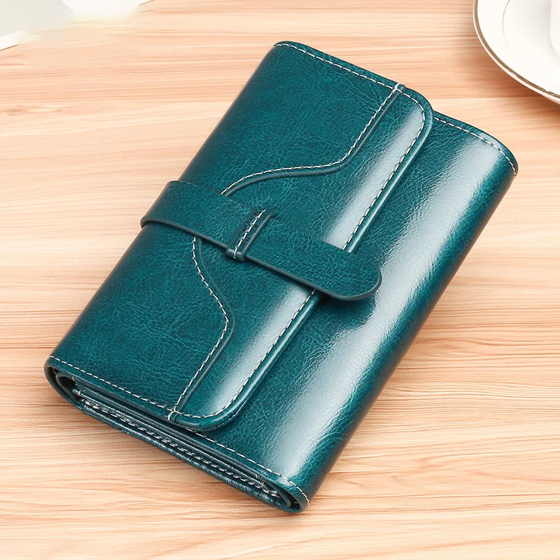 Purse women's short simple all-in-one atmosphere leather three-fold multi-card soft cowhide wallet multi-function card package