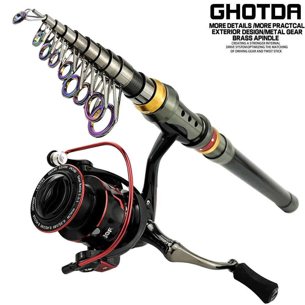 Canna da pesca Spinning Combo 1.8-3.6M canna telescopica 5.5:1 ad alta velocità 15kg Max Drag Gapless Reel Combo portatile da pesca da viaggio