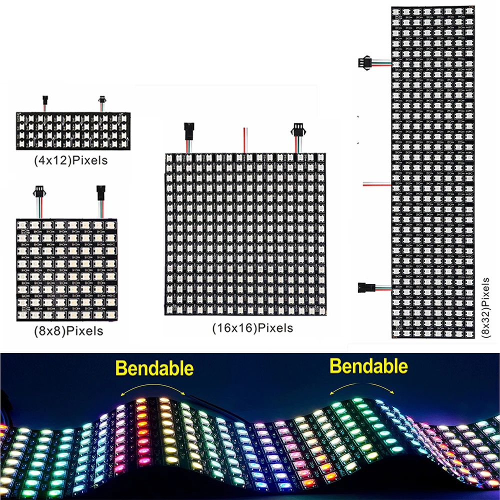 WS2812B RGB Matrix LED Panel Light USB5V 2.4G APP BT Controller 8x8 16x16 8x32 Individually Addressable Smart Led  DC5V LED Pane