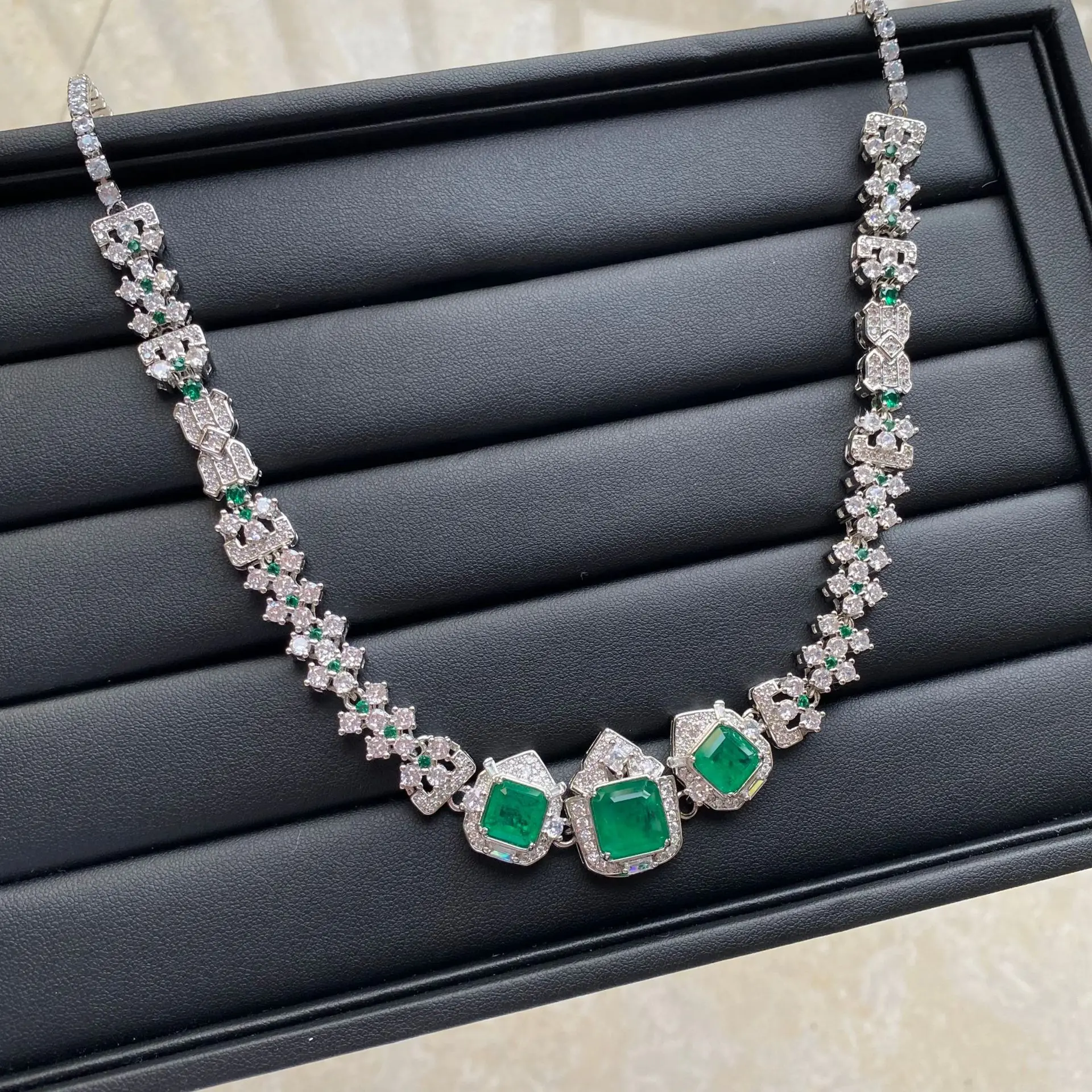 2023 Fashion Sterling 925 Silver Lab Emerald Jewelry Sets for Women Upscale Wedding Engagement Necklace/Earrings/Ring/Bracelet