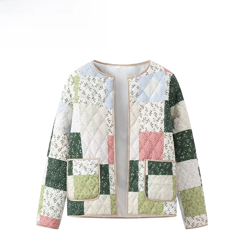 ZBZA Autunno Nuove donne Faion Design Cotone Jaet rotondo Ne Diamond id Modello Lungo Sve Street Sle