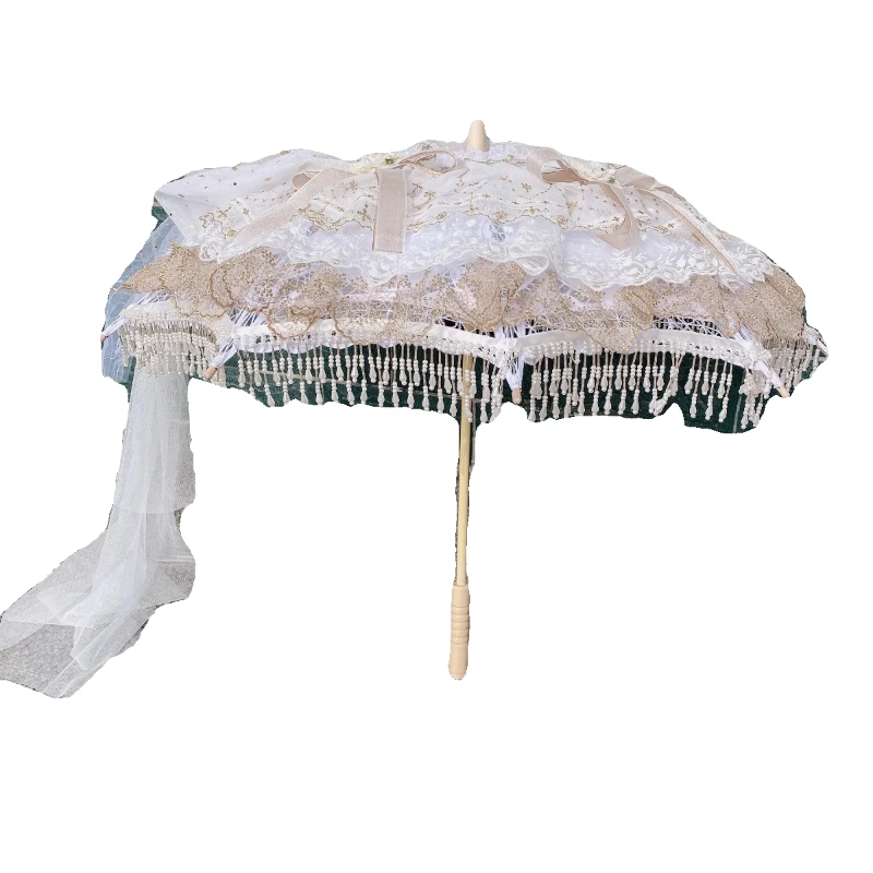 

Handmade white gold lo umbrella flower marriage gorgeous lace tea party photo