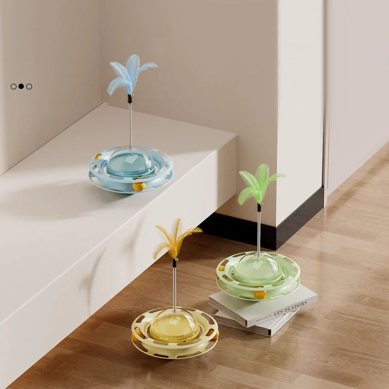 New Cat Toys Leak Food Tipping Wheel Flying Saucer Cat Teasing Artifact Cat Self Hi Pet Toy Wholesale Detachable Feather Head