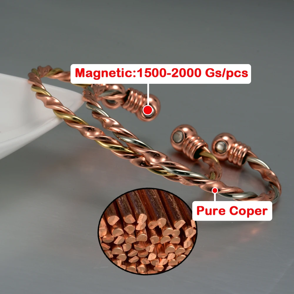 Vinterly Armbänder aus reinem Kupfer, magnetisch, goldfarben, geflochten, verdreht, verstellbar, Arthritis-Schmerzlinderung, Gesundheits-Magnetschmuck – Detail 5