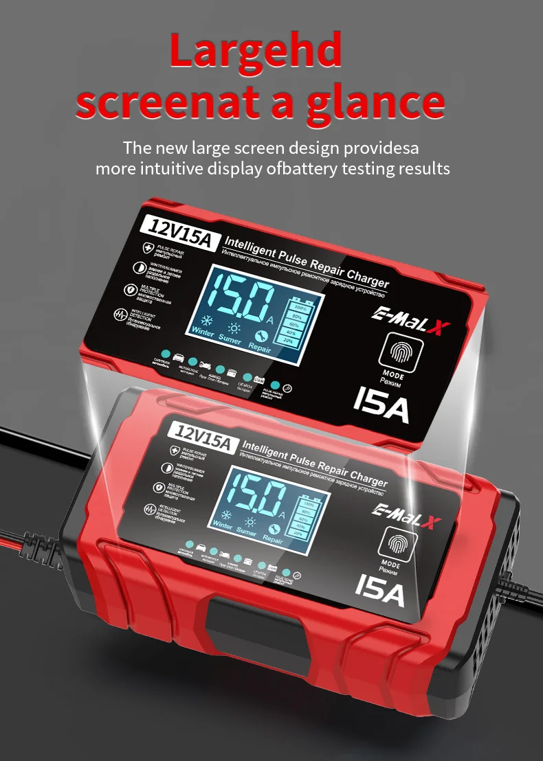 12V 15A 8A Auto- und Motorrad-Smart-Batterieladegerät für Lifepo4 Blei-Säure AGM Digital-Touchscreen Lithium-Eisenphosphat-Ladegerät – Detail 27