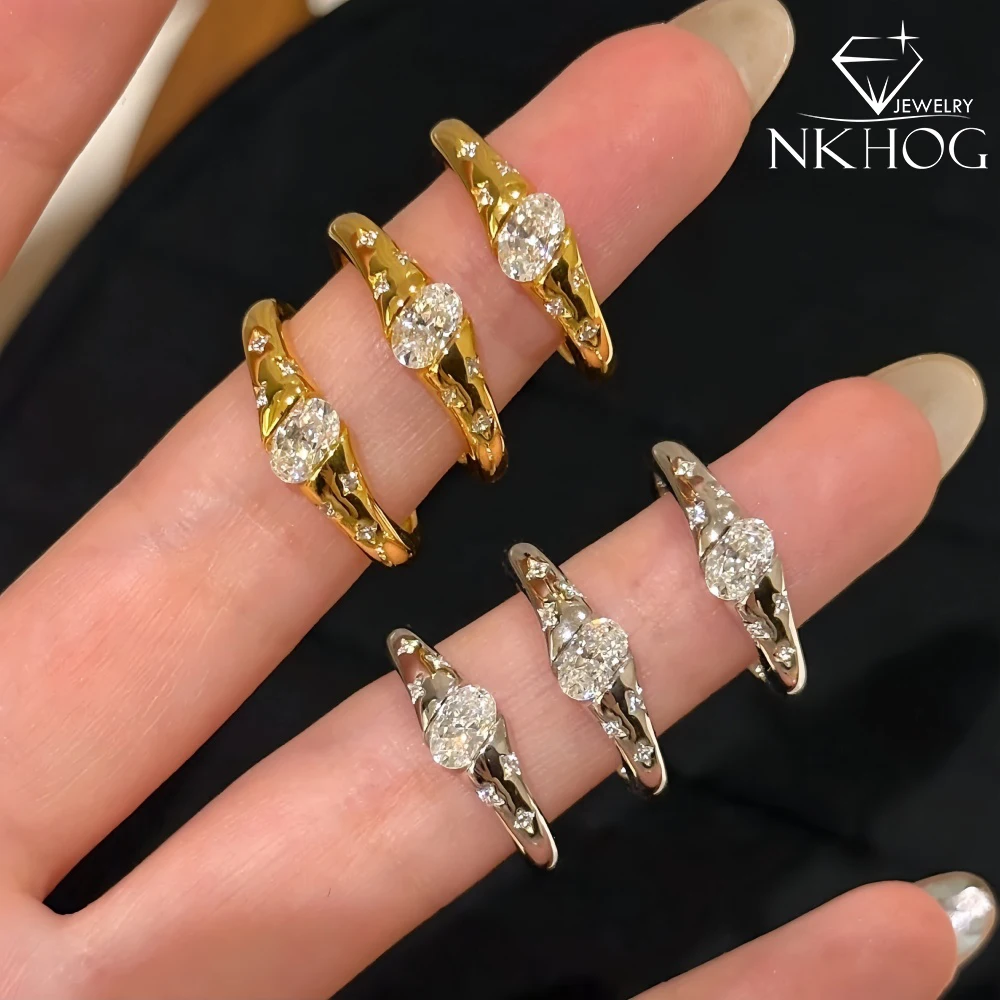 

NKHOG 0.5ct Oval Cut Moissanite Rings Women 925 Sterling Silver Star Engagement Wedding Band 18K Plated Fine Jewelry Certified