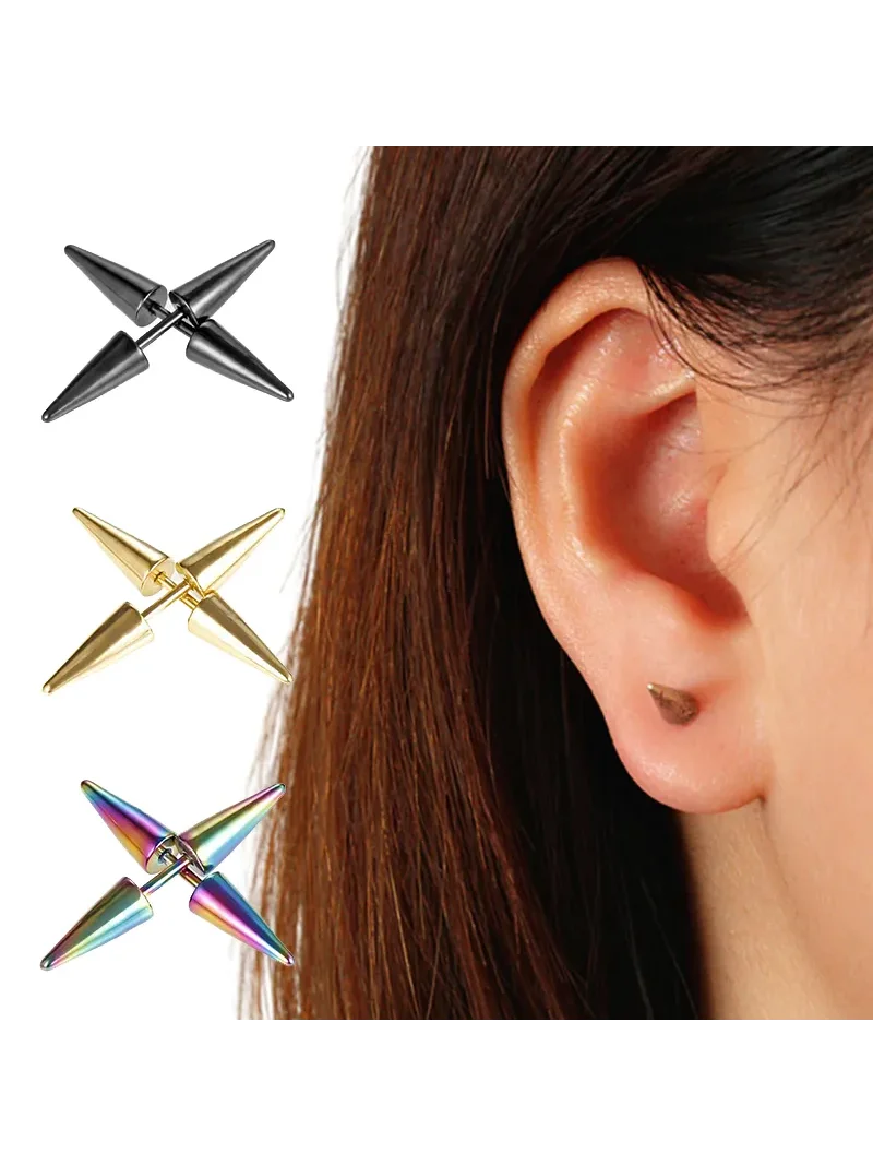 Boucles d'Oreilles Punk Rock en Acier Inoxydable pour Homme et Femme, Piercing Classique à la Mode, 2 Pièces