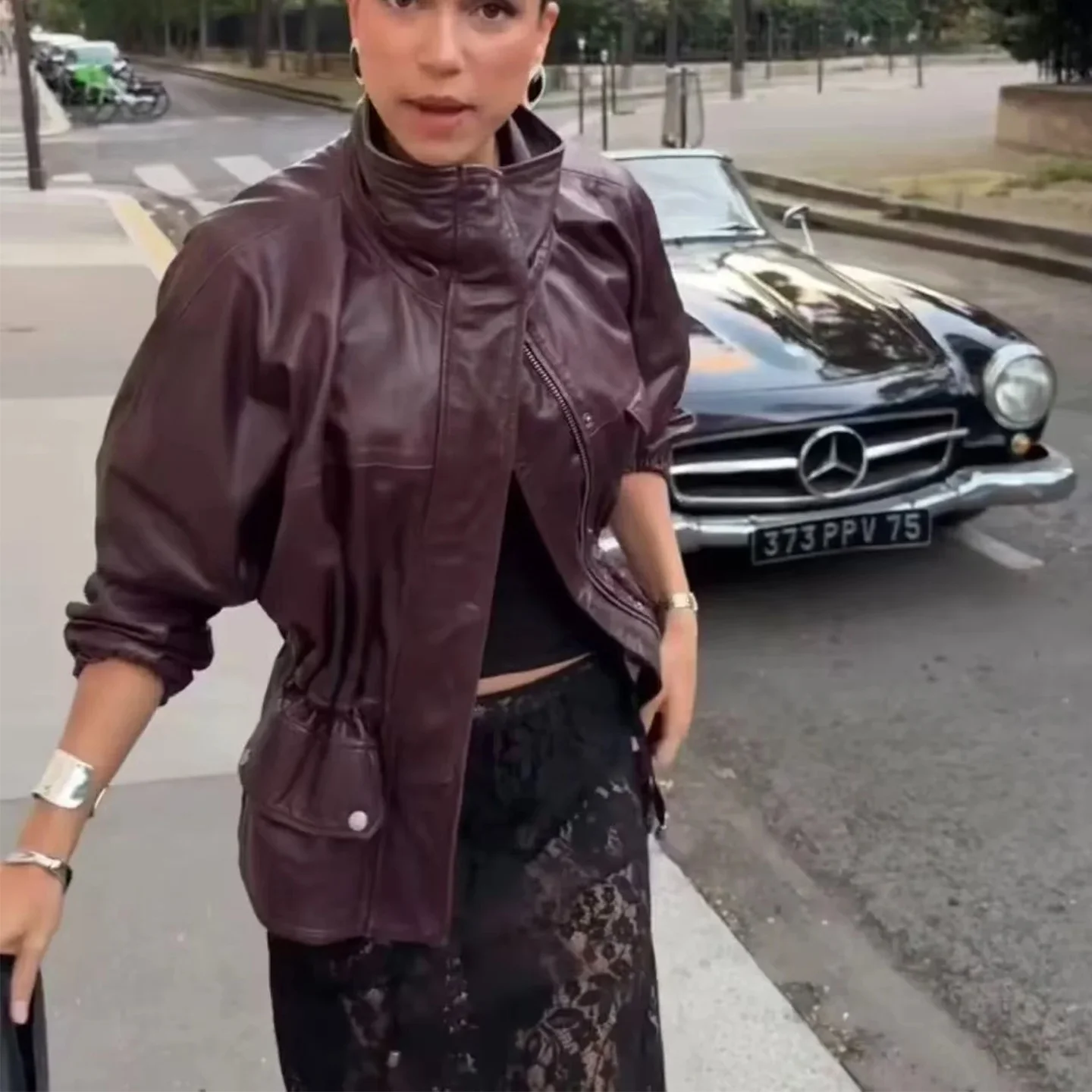 المرأة الخريف الشتاء ort بو الجلود Jaet الرجعية الخصر مقصوص الوقوف طوق كيت التفاصيل Ins Sle السيدات ملابس خارجية