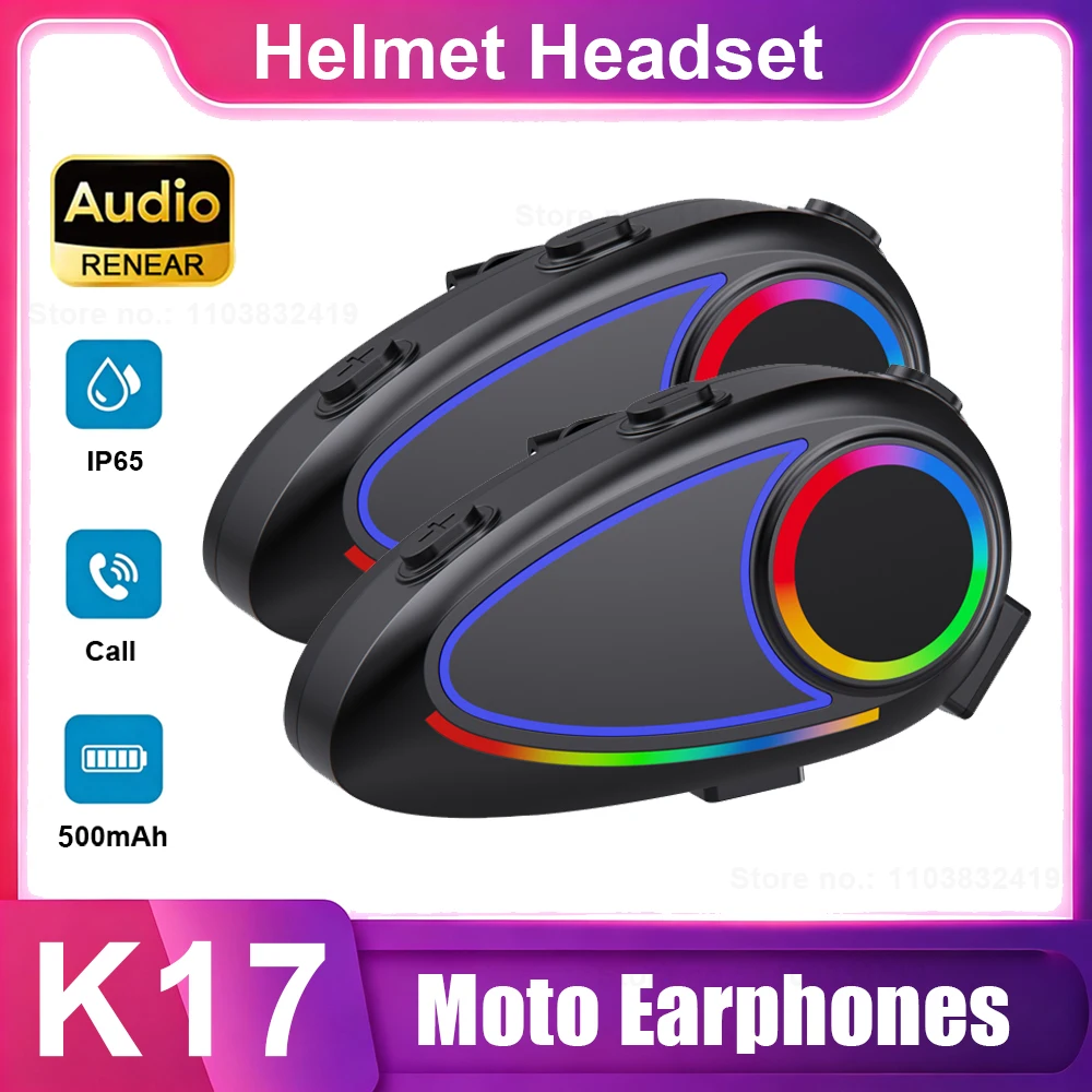 K17 Motorcycle Helmet Headset Wireless Bluetooth Stereo Earphones For Moto Outdoor Riding Helmet Headset With Mic Type C Cable