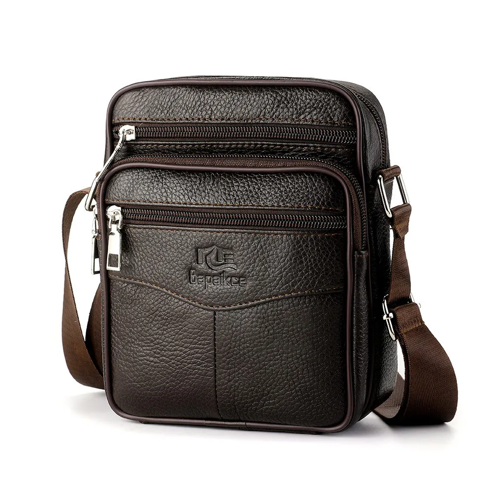 Genuine Leather Crossbody Bag for Men Lightweight Vertical Shoulder Bag Fashion Business Casual Style