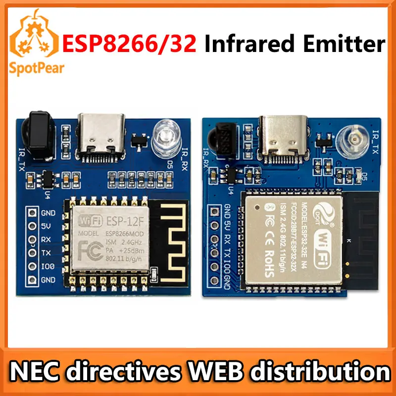 ESP8266/ESP32 Infrared Transmitter/Receiver NEC Command WIFI Transmission Module