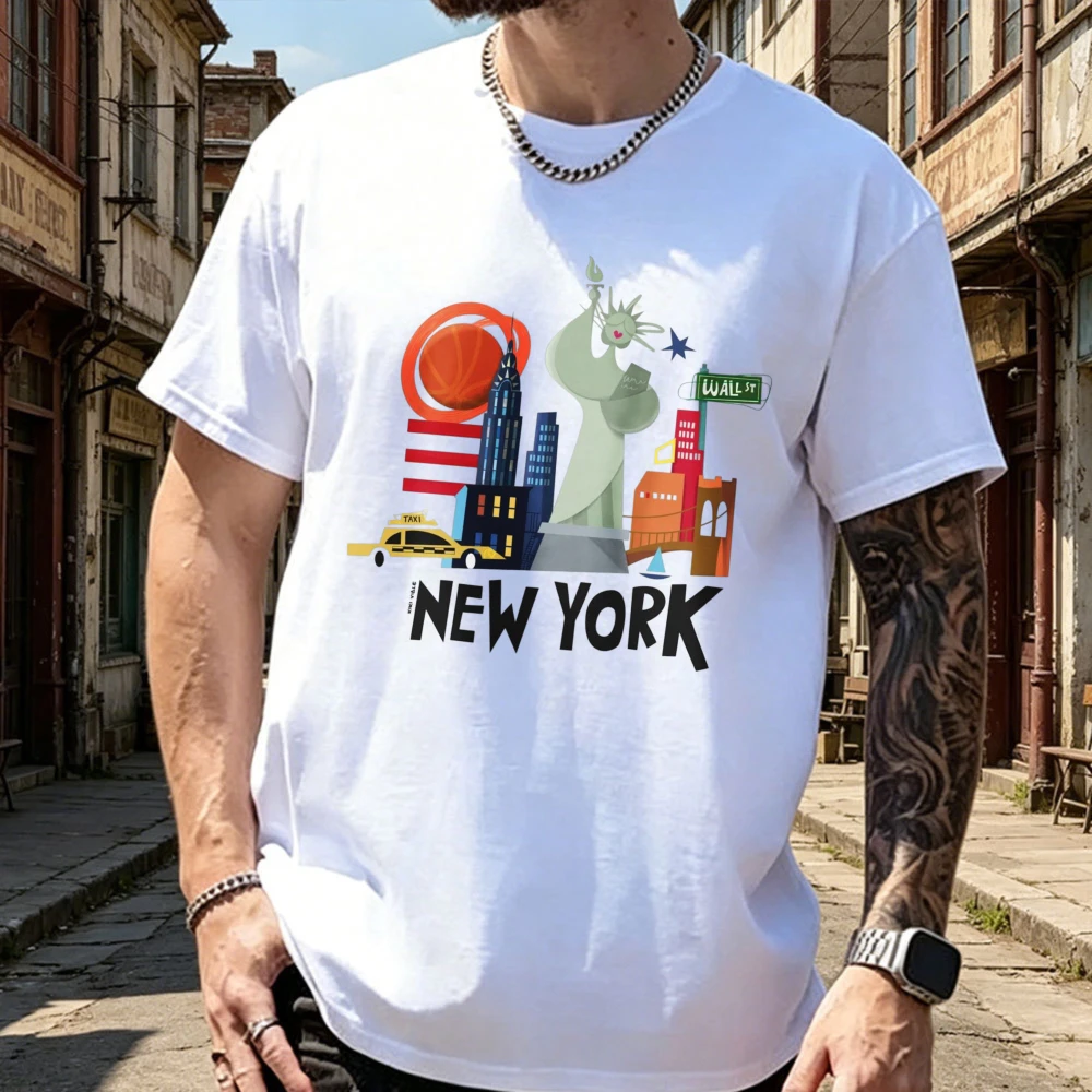 New York Geometric Skyline Graphic Tee Wall Street Taxi Statue Of Liberty Souvenir Men Women Shirt Funny Tourist Souvenir Tshirt
