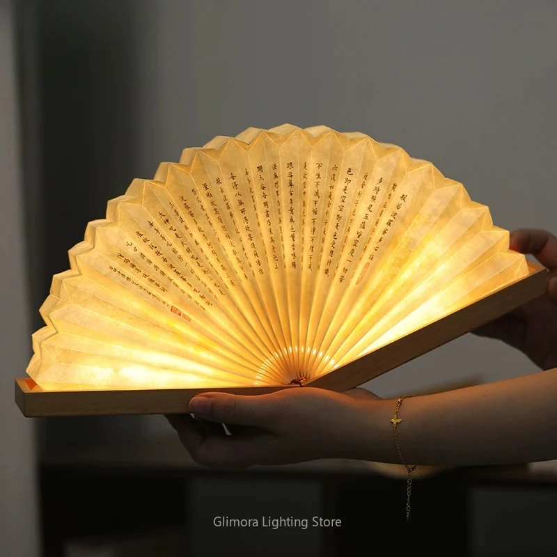 Chinese Style Sutra Fan Lamp Gift Box for Elders, Cultural Creative Present with, Calligraphy Art Night Light for Home Decor