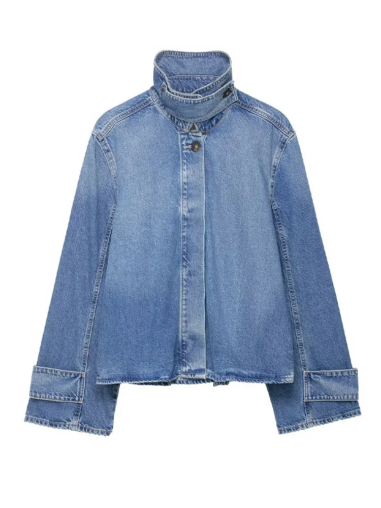 

HH Women's Spring Fashion Versatile Turn Down Collar Denim Jacket Female Temperament High Street Casual Long Sleeve Coat Mujer