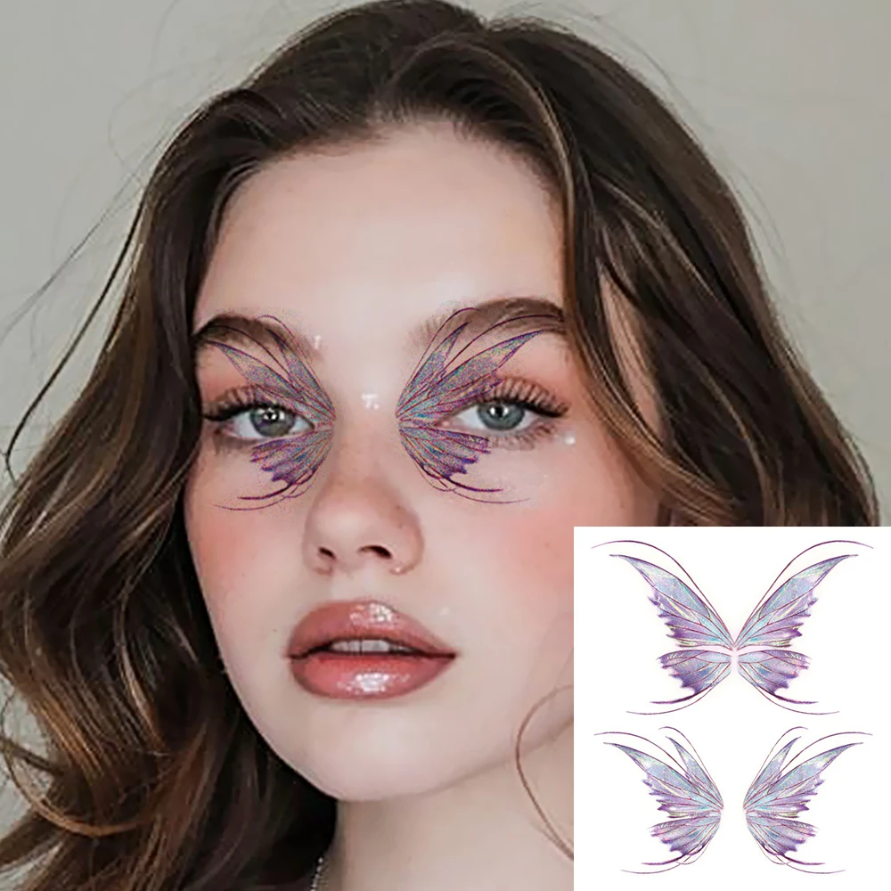 Eye Stickers Glitter Powder Waterproof Temporary Tattoo Body Colorful Butterfly Wing Art Arm Fake Tato Sleeve Women Men Make Up