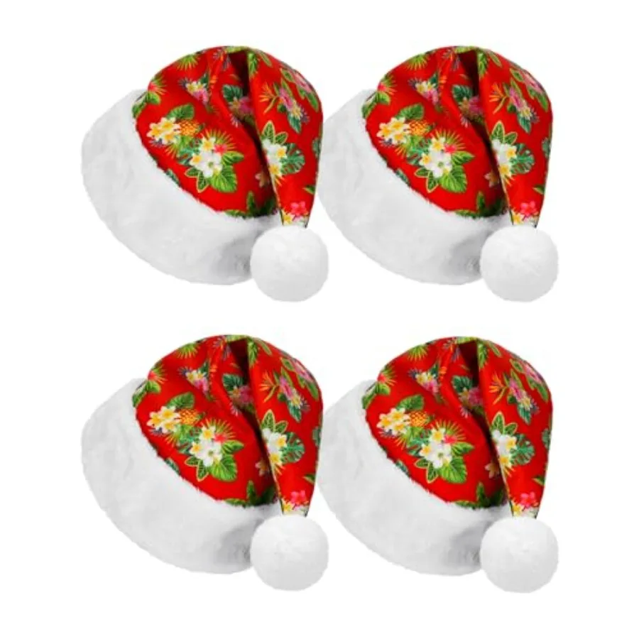 

4 Pcs Hawaiian Santa Hats Tropical Hibiscus Christmas Hats for Holiday Christmas in July Beach Party Supplies