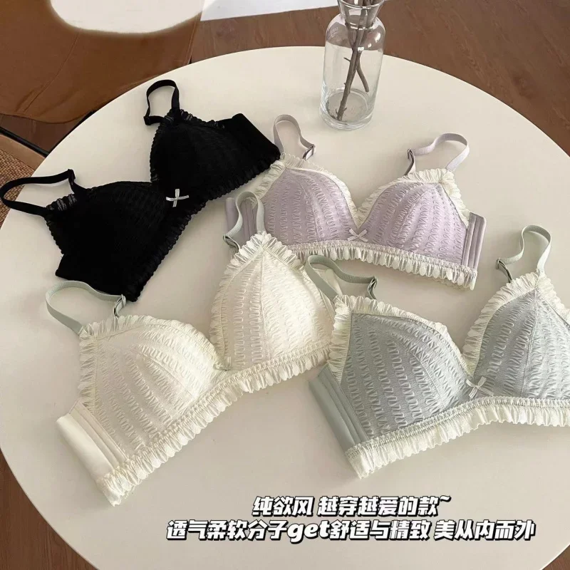 Japanese Sweet Lace Push up Small Breasts Underwear Women's Wireless Sexy Girly Bra Set