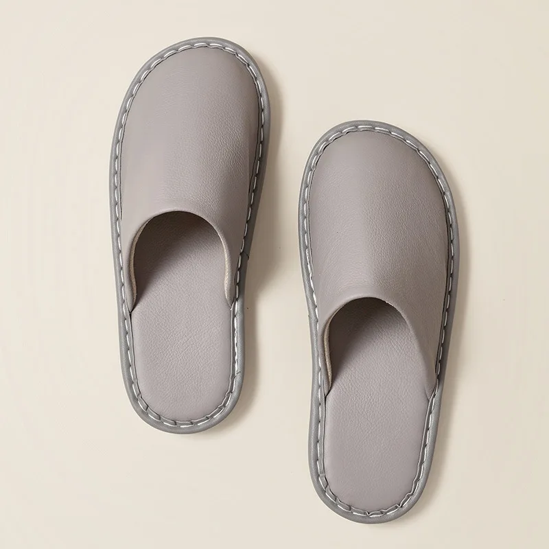 Genuine Leather Slippers for Spring and Autumn, Men's Odor-Resistant Non-Slip Soft Sole Indoor Luxury Cowhide Slippers for Women