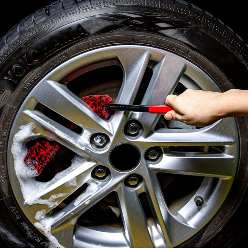 SEAMETAL Car Wheel Detailing Cleaning Brush Woolies Plush Car Rim Tire Wash Brushes Long Handle Bendable Auto Wheel Clean Tools