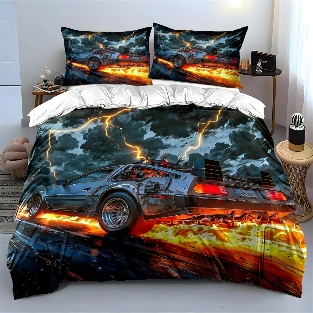 "Retro Car Art Poster Set" weiches, hautfreundliches Bettwäsche-Set, bestehend aus 1 Bettbezug und 2 Kissenbezügen, Geschenk