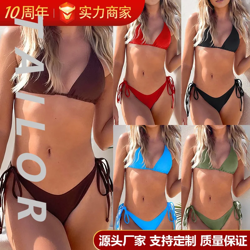 

Triangle Cup Lace-up Halter Sexy Bikini Split Swimsuit Swimsuit Women's 2025 New