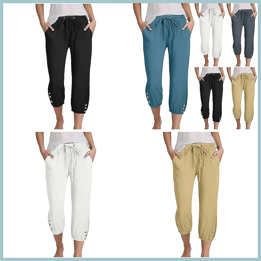 

Women's Casual Wide Leg Pants with Drawstring Waist & Cuffs for Spring Summer Fashion