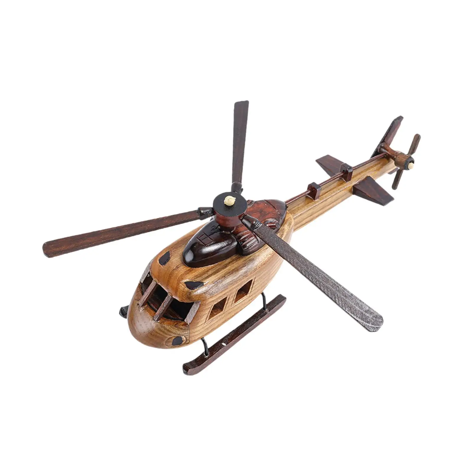 Retro Model helikoptera 3D Dekoracja helikoptera Drewniany helikopter Zabawka Ozdoba na biurko Zabawna figurka helikoptera na blat