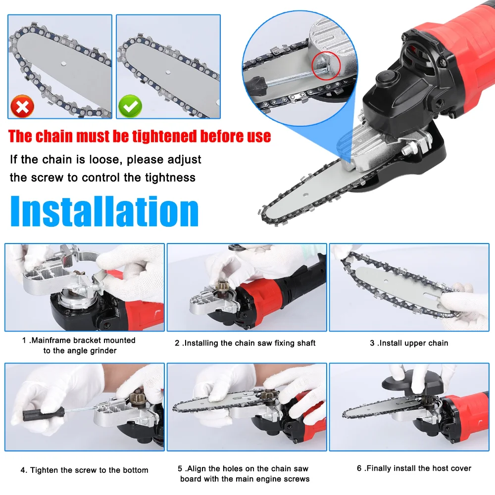 4/6 inch Angle Grinder Refit Chainsaw Conversion Kit Chainsaw Bracket Set Change Angle Grinder into ChainSaws Tool Set