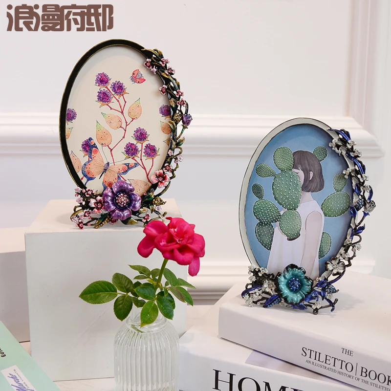 3 inch 6 inch oval flower photo frame baby children's birthday gift table model room enamel decorative ornament