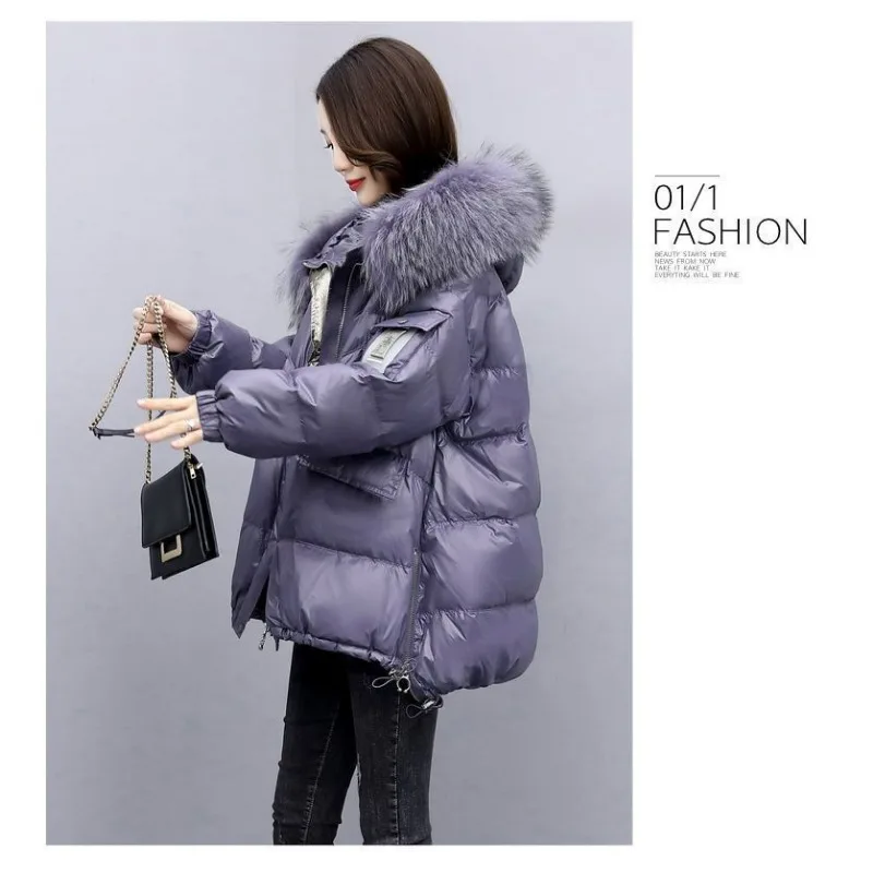 2023 New Down Cotton Jacket Women Mid-length Loose Quilted Jacket Big Fur Collar Winter Overcoat Hoodie