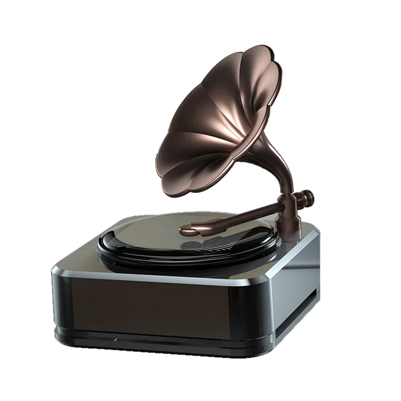 Retro Solar Record Player Car Aromatherapy 360° Turbo Fragrance Auto Rotating Natural Essential Oil Car Interior Decor