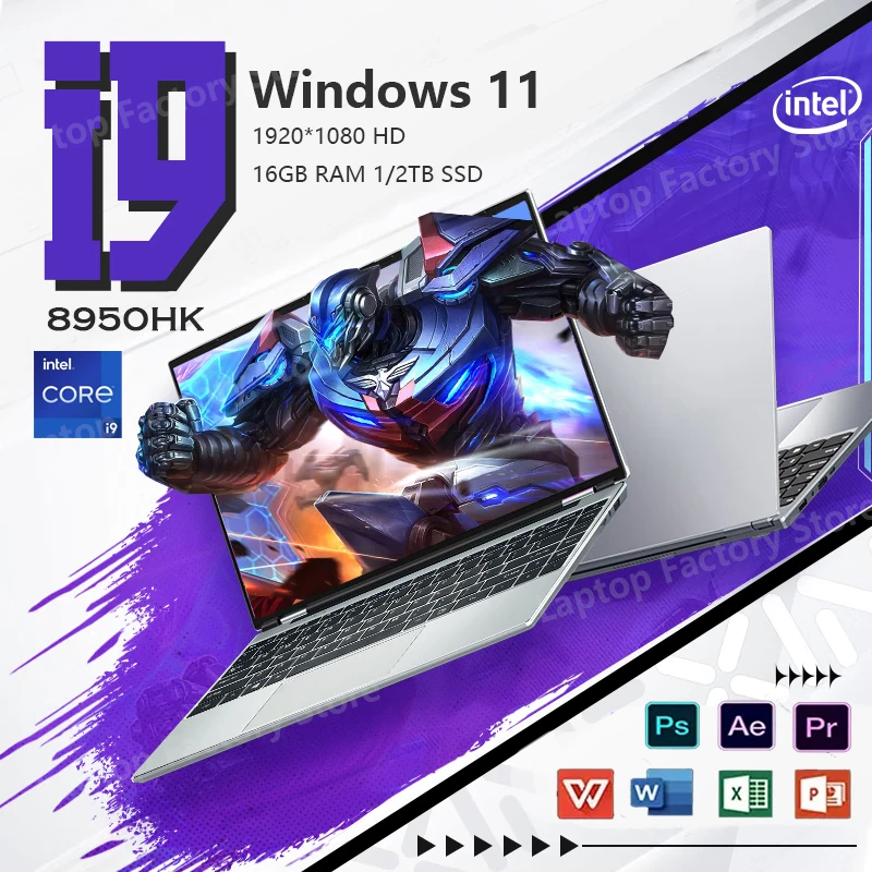 2025 Nowy komputer przenośny I9 14,1-calowy ekran IPS 16G DDR4 1TB 2TB SSD Notebook Intel Core i9-8950HK 6-rdzeniowy procesor Windows 11 Pro