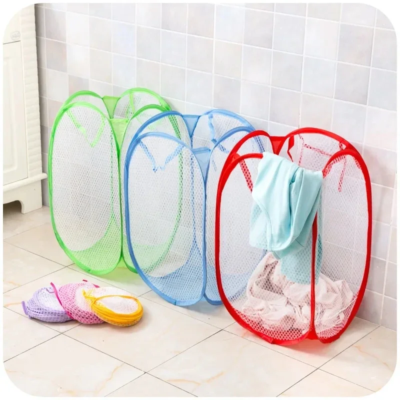 Folding Household Laundry Storage Basket Mesh Dirty Clothes Storage BasketToy Storage Bag Household Storage Bucket