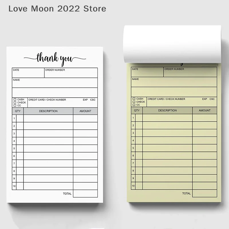 1 libro di ricevute Libro di ricevute di ringraziamento in carta senza carbonio - Ordine di vendita Libro di fatture per piccole imprese - (50 ciascuno bianco/giallo)