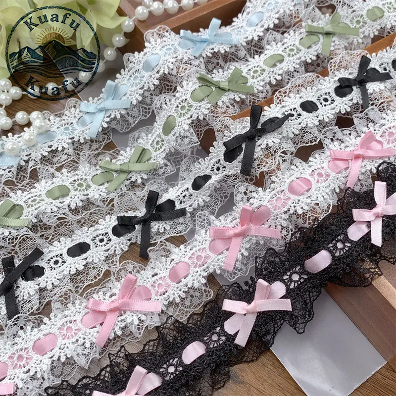 1 Yard Lolita Spitzenband mit Schleife, Plissee-Spitzenstoff, Rüschenband für DIY-Bastelarbeiten, Nähen, Kleider und Kleidungszubehör – Detail 1