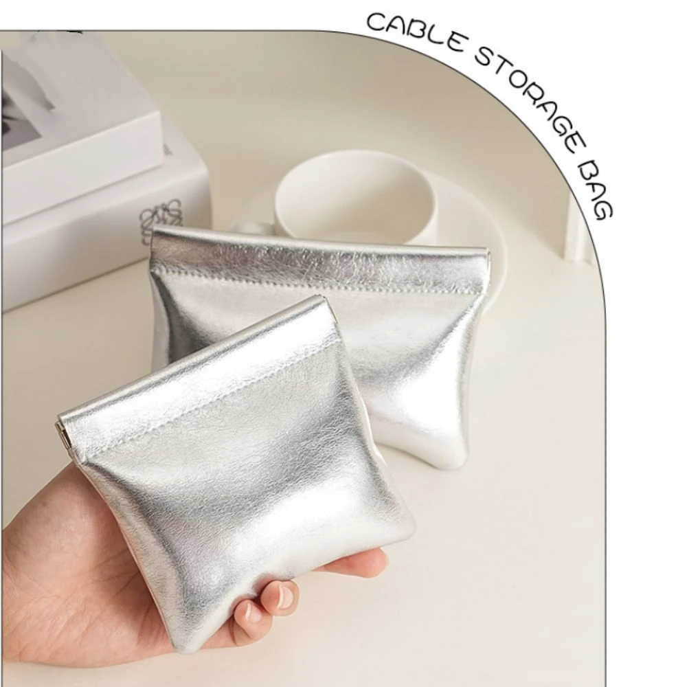 New Automatic Closing Mini Cosmetic Bag Solid Color Portable Lipstick Bags Soft Pu Leather Travel Storage Bag