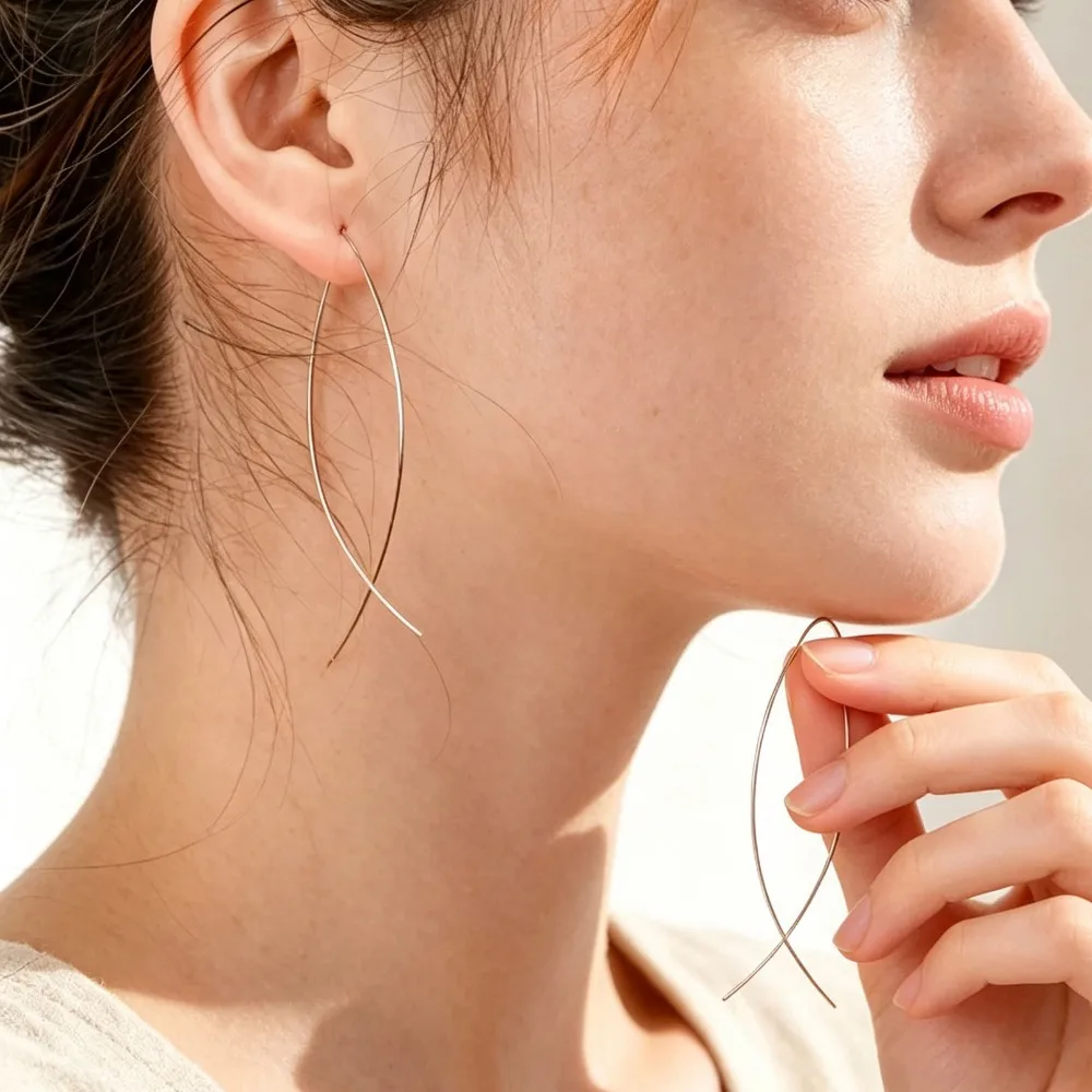 Elegant Minimalist Handcrafted Copper Fish Abstract Earrings Sleek Cross Line Design Ear Jewelry for Women