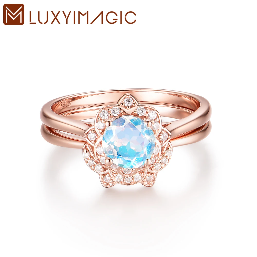 

Luxyimagic Natural Moonstone Rings for Women Silver 925 Luxury Jewelry Gemstones Wedding Engagement Anniversary Gift for Her