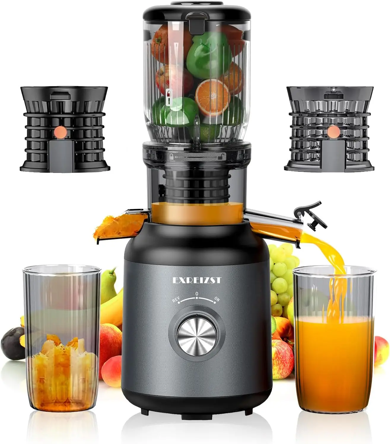 Juicer, Juicer Machines with 4.2'' Large Feed Chute, Fit Whole Fruit and Vegetable Slow Juicer, 250W Masticating Juicer Easy To