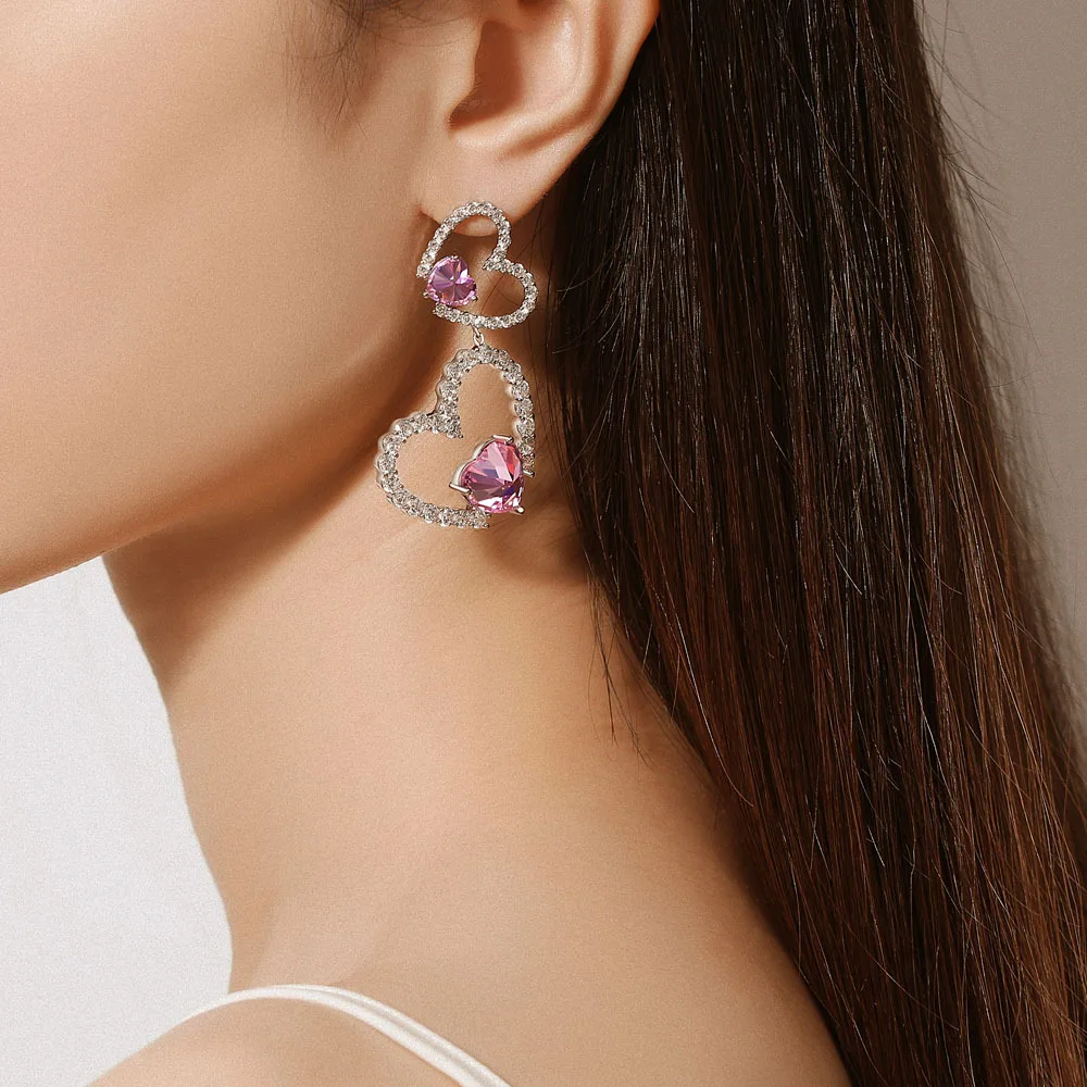 Luxuriöse Herzförmige Zirkonia-Ohrstecker für Damen Elegante Modische Halskette Schmuck für Party und Hochzeit – Detail 2