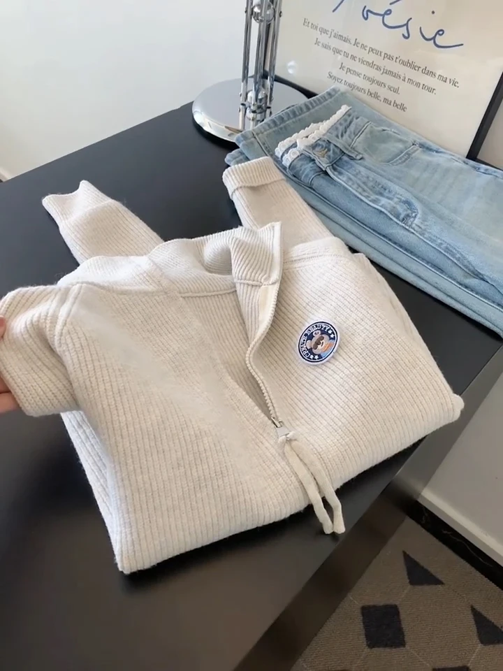 

Свободный вязаный кардиган на молнии для женщин, удлиненный, свободного кроя, с эффектом высокого качества, повседневный, для осени и зимы