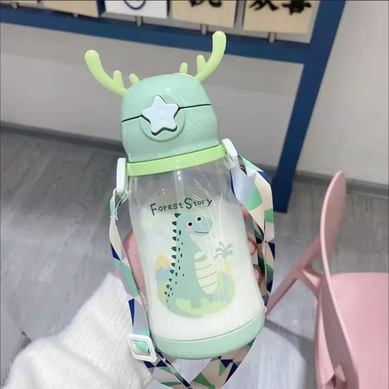 Water Bottle Children's Net Red Plastic Antler Straw Water Bottle High Appearance Level Large Capacity Water Bottle Kettle